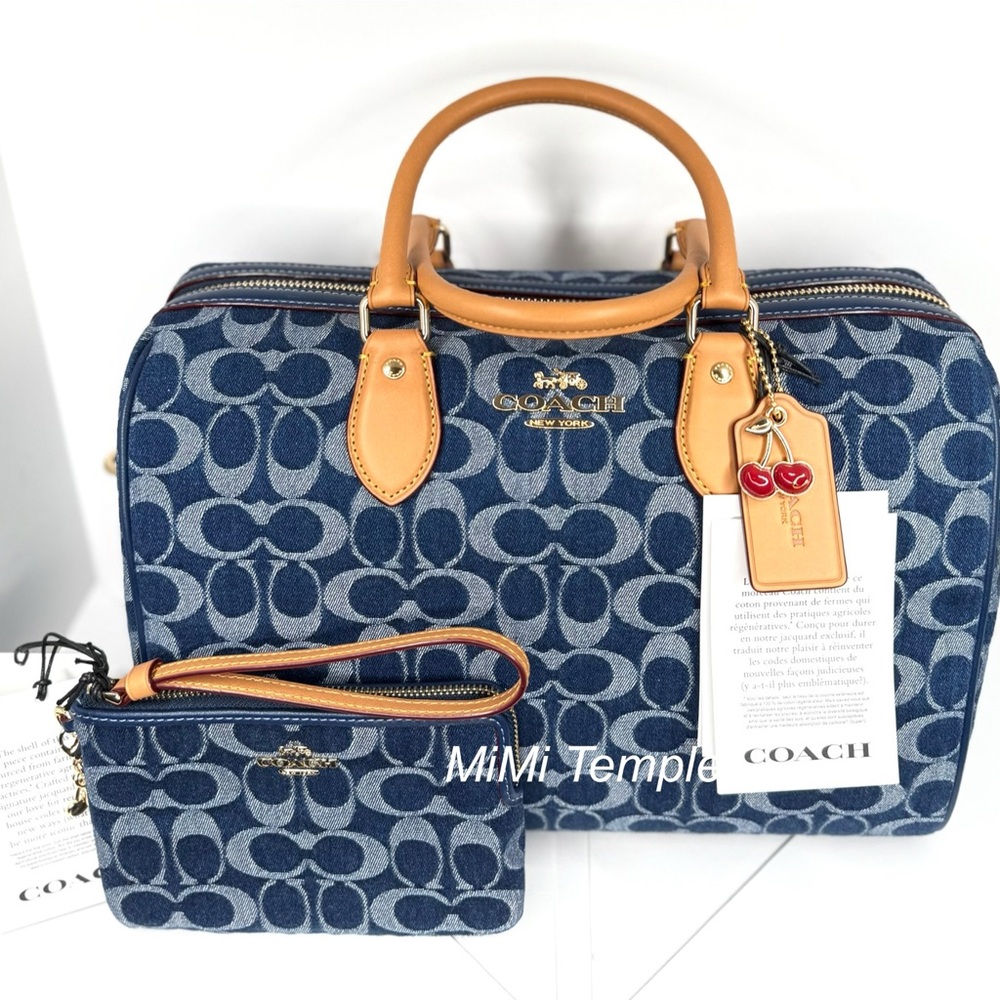 Coach Large Rowan Denim Satchel 2 Piece Set